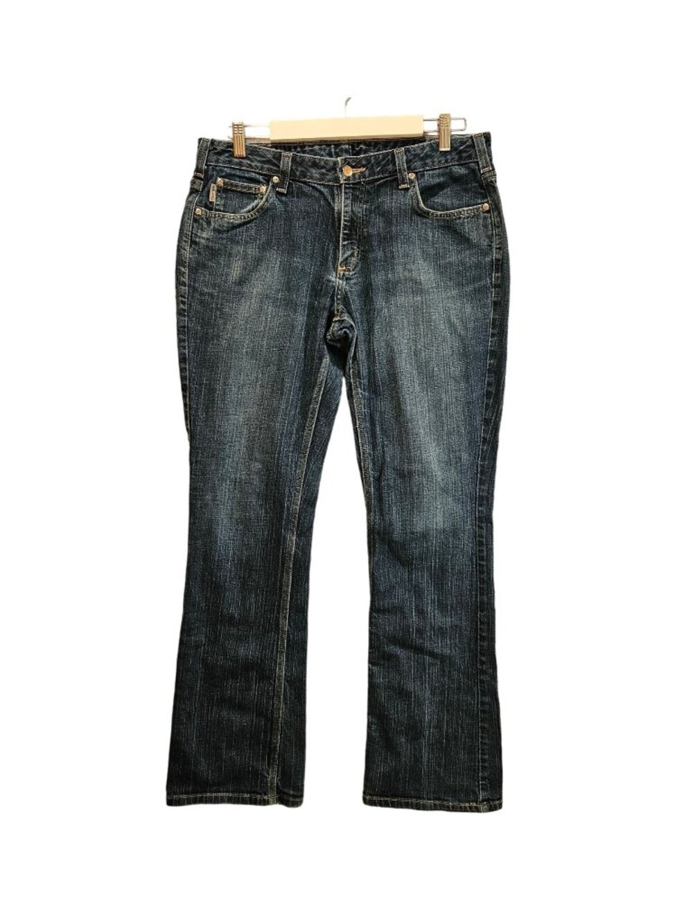 Carhartt curvy fit jeans Womens 12 denim Boot Cut Dark Wash Logo Mom casual work